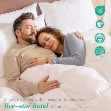 Three Geese White Goose Feather and Polyester Bed Pillows Queen/Standard Size Set of 1- Soft 600 Thread Count 100% Cotton, Medium Firm,Soft Support, White Solid