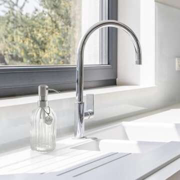 XJHEYLZ Glass Soap Dispenser, Bathroom Hand Soap Dispenser and Kitchen Hand soap Dispenser, with Rust Proof Stainless Steel Pump,15oz(Clear)