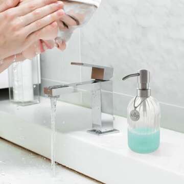 XJHEYLZ Glass Soap Dispenser, Bathroom Hand Soap Dispenser and Kitchen Hand soap Dispenser, with Rust Proof Stainless Steel Pump,15oz(Clear)