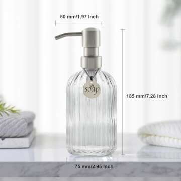 XJHEYLZ Glass Soap Dispenser, Bathroom Hand Soap Dispenser and Kitchen Hand soap Dispenser, with Rust Proof Stainless Steel Pump,15oz(Clear)
