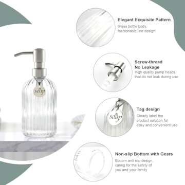 XJHEYLZ Glass Soap Dispenser, Bathroom Hand Soap Dispenser and Kitchen Hand soap Dispenser, with Rust Proof Stainless Steel Pump,15oz(Clear)