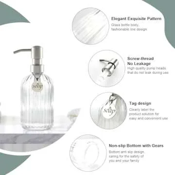 XJHEYLZ Glass Soap Dispenser, Bathroom Hand Soap Dispenser and Kitchen Hand soap Dispenser, with Rust Proof Stainless Steel Pump,15oz(Clear)