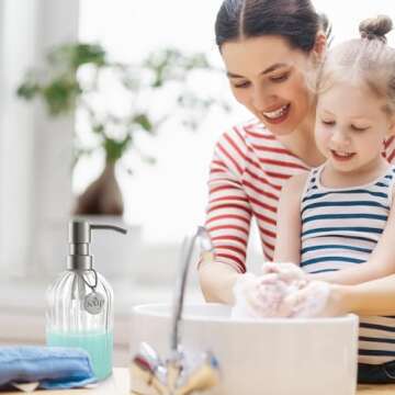 XJHEYLZ Glass Soap Dispenser, Bathroom Hand Soap Dispenser and Kitchen Hand soap Dispenser, with Rust Proof Stainless Steel Pump,15oz(Clear)