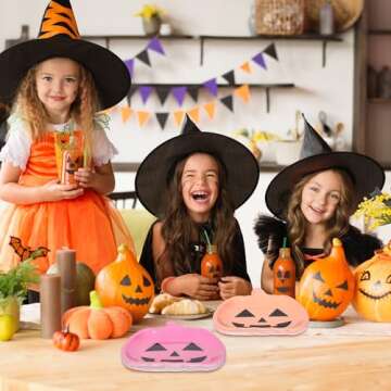 JarThenaAMCS 40Pcs Halloween Pumpkin Paper Plates Cute Grimace Pink Purple Orange Pumpkin Shape Disposable Plates 9 Inch Halloween Colorful Tableware for Birthday Holiday Party Decor Supplies