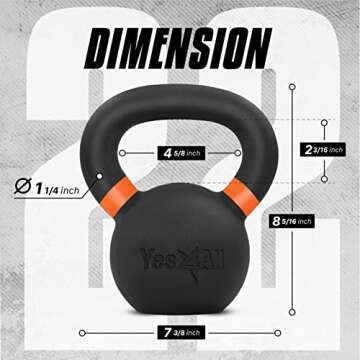 Yes4All Powder Coated Cast Iron Kettlebell Single Orange - 10 KG / 22 LB Strength Training Kettlebel...