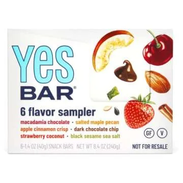 The YES Bar – Six Flavor Variety Pack – Plant Based Protein, Decadent Snack Bar – Vegan, Paleo, Gluten Free, Dairy Free, Low Sugar, Healthy Snack, Breakfast, Low Carb, Keto Friendly (Pack of 6)