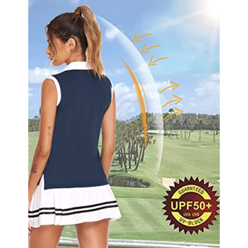 HOTLOOX Women Sleeveless Golf Polo Summer UPF 50+ V Neck