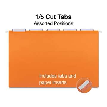 Staples Heavy Duty Hanging File Folders, 5-Tab, Legal Size, Assorted Colors, 25/Box
