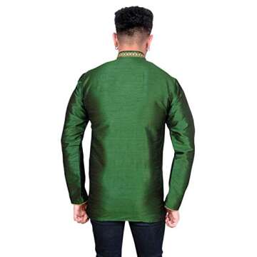 Desi Sarees Men Kurta Modi Style Collar Bollywood Tunic 2018 (Chest – 42 inches, Bottle Green)