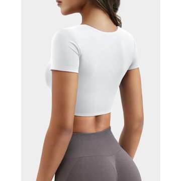 YEOREO Women's Short Sleeve T Shirt Ada Sexy Square Neck Crop Top Slim Fit Crop White M