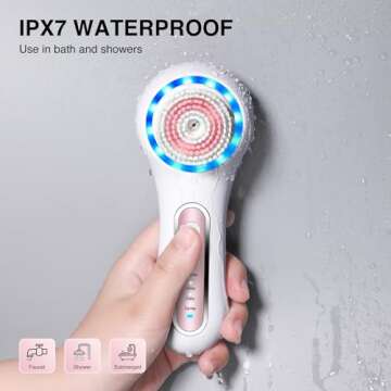 UMICKOO Face Scrubber Exfoliator,Facial Cleansing Brush Rechargeable IPX7 Waterproof with 5 Brush Heads,Electric Face Spin Brush for Exfoliating, Massaging and Deep Cleansing (White+Pink)
