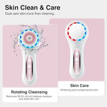 UMICKOO Face Scrubber Exfoliator,Facial Cleansing Brush Rechargeable IPX7 Waterproof with 5 Brush Heads,Electric Face Spin Brush for Exfoliating, Massaging and Deep Cleansing (White+Pink)