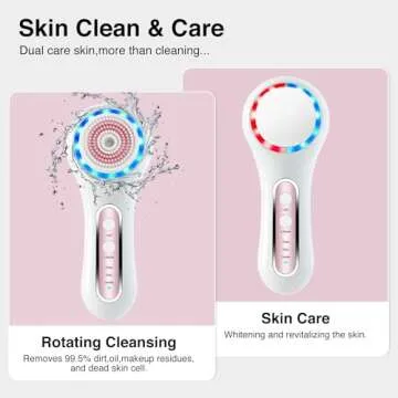 UMICKOO Face Scrubber Exfoliator,Facial Cleansing Brush Rechargeable IPX7 Waterproof with 5 Brush Heads,Electric Face Spin Brush for Exfoliating, Massaging and Deep Cleansing (White+Pink)