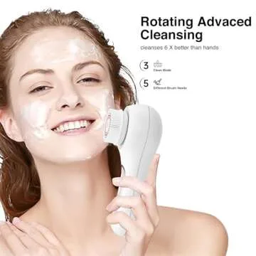 UMICKOO Face Scrubber Exfoliator,Facial Cleansing Brush Rechargeable IPX7 Waterproof with 5 Brush Heads,Electric Face Spin Brush for Exfoliating, Massaging and Deep Cleansing (White+Pink)