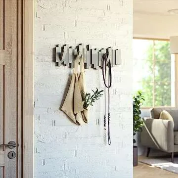 Umbra Sticks Wall-Mounted Coat Rack Rail Hook with 5 Retractable Pegs – Modern, Space-Saving Stora...