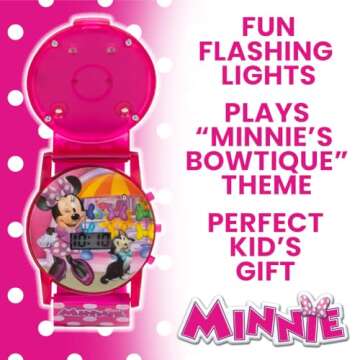 Disney Minnie Mouse Kids Flashing Musical Watch with Colorful LED Lights and Sound Effects