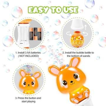 2 Pack Bubble Wands for Kids, Automatic Bubble Blower Machine with Light for Kids Boys Girls, Bunny Bubble Maker with 4 Bubble Solution & Stickers, Summer Outdoor Indoor Activity Easter Gifts