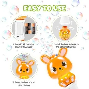2 Pack Bubble Wands for Kids, Automatic Bubble Blower Machine with Light for Kids Boys Girls, Bunny Bubble Maker with 4 Bubble Solution & Stickers, Summer Outdoor Indoor Activity Easter Gifts