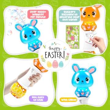 2 Pack Bubble Wands for Kids, Automatic Bubble Blower Machine with Light for Kids Boys Girls, Bunny Bubble Maker with 4 Bubble Solution & Stickers, Summer Outdoor Indoor Activity Easter Gifts