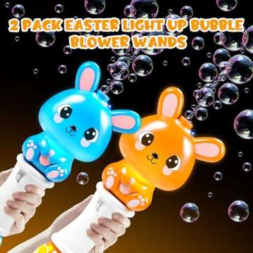 2 Pack Bubble Wands for Kids, Automatic Bubble Blower Machine with Light for Kids Boys Girls, Bunny Bubble Maker with 4 Bubble Solution & Stickers, Summer Outdoor Indoor Activity Easter Gifts