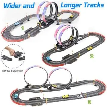 Slot Car Race Track Sets, 19ft Electric Track with LED Lights and 4 Slot Cars, 2 Hand Controller and Racing Game Lap Counters, Race Track Set Features a Loop, Turns, and a Crossover for Boys Age 6-12
