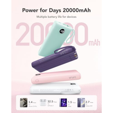 VRURC Portable Charger Fast Charging with Built-in Cables