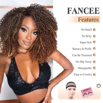 FANCEE Afro Kinky Curly Crochet Hair Extension Ombre Brown Marlybob Jerry Curl Braiding Hair for Bla...