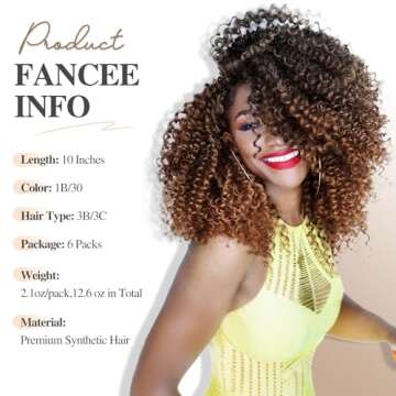 FANCEE Afro Kinky Curly Crochet Hair Extension Ombre Brown Marlybob Jerry Curl Braiding Hair for Black Women Short Soft Synthetic Passion Twist Hair 6X (1B/30, 10 Inches)