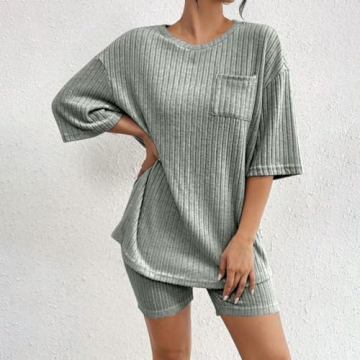 GOSEAGOTOFUN Summer Sets Women 2 Piece Outfits Dressy Pajamas Lounge Set Ribbed Knit for Women Match...