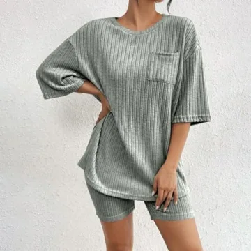 GOSEAGOTOFUN Summer Sets Women 2 Piece Outfits Dressy Pajamas Lounge Set Ribbed Knit for Women Match...