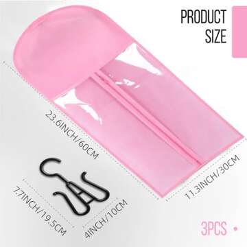 3PCS Hair Extension Holder Dust-proof Bags with Hanger Portable Storage for Multiple Wigs Holder Sta...