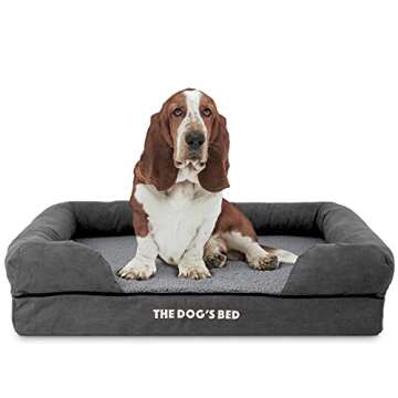 The Dog’s Bed, Large Grey Plush Memory Foam, Pain Relief: Arthritis, Hip & Elbow Dysplasia, Post Surgery, Lameness, Supportive, Calming, Waterproof Washable Cover,Veterinary-Approved