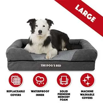 The Dog’s Bed, Large Grey Plush Memory Foam, Pain Relief: Arthritis, Hip & Elbow Dysplasia, Post Surgery, Lameness, Supportive, Calming, Waterproof Washable Cover,Veterinary-Approved