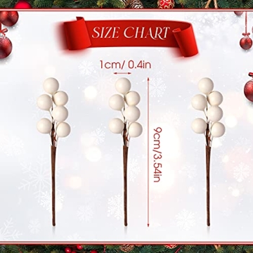 360 Pieces Artificial Holly Berries Christmas Winter Fake Berries Bunch Faux Cranberries Bunch on 60 Stems for Table Centerpiece (White)