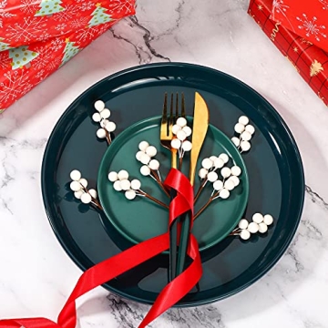 360 Pieces Artificial Holly Berries Christmas Winter Fake Berries Bunch Faux Cranberries Bunch on 60 Stems for Table Centerpiece (White)