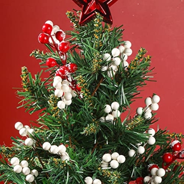 360 Pieces Artificial Holly Berries Christmas Winter Fake Berries Bunch Faux Cranberries Bunch on 60 Stems for Table Centerpiece (White)