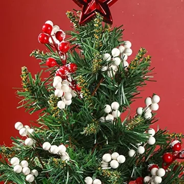 360 Pieces Artificial Holly Berries Christmas Winter Fake Berries Bunch Faux Cranberries Bunch on 60 Stems for Table Centerpiece (White)