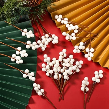 360 Pieces Artificial Holly Berries Christmas Winter Fake Berries Bunch Faux Cranberries Bunch on 60 Stems for Table Centerpiece (White)