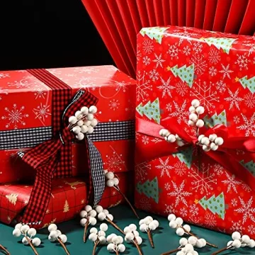 360 Pieces Artificial Holly Berries Christmas Winter Fake Berries Bunch Faux Cranberries Bunch on 60 Stems for Table Centerpiece (White)