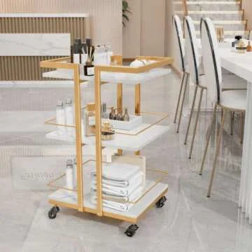 Esthetician Cart with Wheels Utility Salon Rolling Trolley, Gold Mobile Storage Organizer for Beauty...