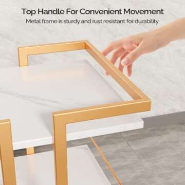 Esthetician Cart with Wheels Utility Salon Rolling Trolley, Gold Mobile Storage Organizer for Beauty Spa Cosmetology Massage, Tattoo Manicure Facial Tool Holder Station