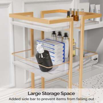 Esthetician Cart with Wheels Utility Salon Rolling Trolley, Gold Mobile Storage Organizer for Beauty Spa Cosmetology Massage, Tattoo Manicure Facial Tool Holder Station