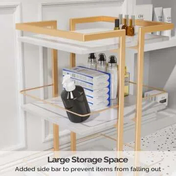 Esthetician Cart with Wheels Utility Salon Rolling Trolley, Gold Mobile Storage Organizer for Beauty Spa Cosmetology Massage, Tattoo Manicure Facial Tool Holder Station