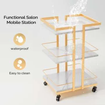 Esthetician Cart with Wheels Utility Salon Rolling Trolley, Gold Mobile Storage Organizer for Beauty Spa Cosmetology Massage, Tattoo Manicure Facial Tool Holder Station