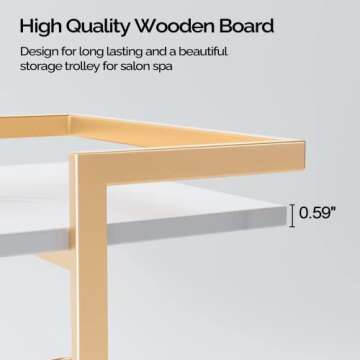 Esthetician Cart with Wheels Utility Salon Rolling Trolley, Gold Mobile Storage Organizer for Beauty Spa Cosmetology Massage, Tattoo Manicure Facial Tool Holder Station