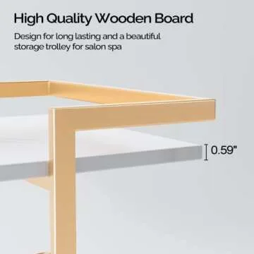 Esthetician Cart with Wheels Utility Salon Rolling Trolley, Gold Mobile Storage Organizer for Beauty Spa Cosmetology Massage, Tattoo Manicure Facial Tool Holder Station