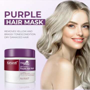Karseell Purple Hair Mask Neutralizes Brassiness for Blonde Silver Gray Hair 16.90 oz