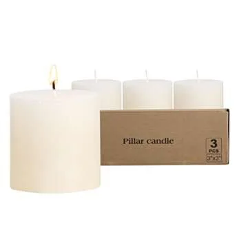 3x3 Ivory Pillar Candles Set of 3 for Weddings and Home