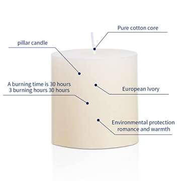 3x3 Ivory Pillar Candles Set of 3 for Weddings and Home