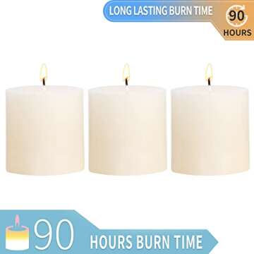 3x3 Ivory Pillar Candles Set of 3 for Weddings and Home